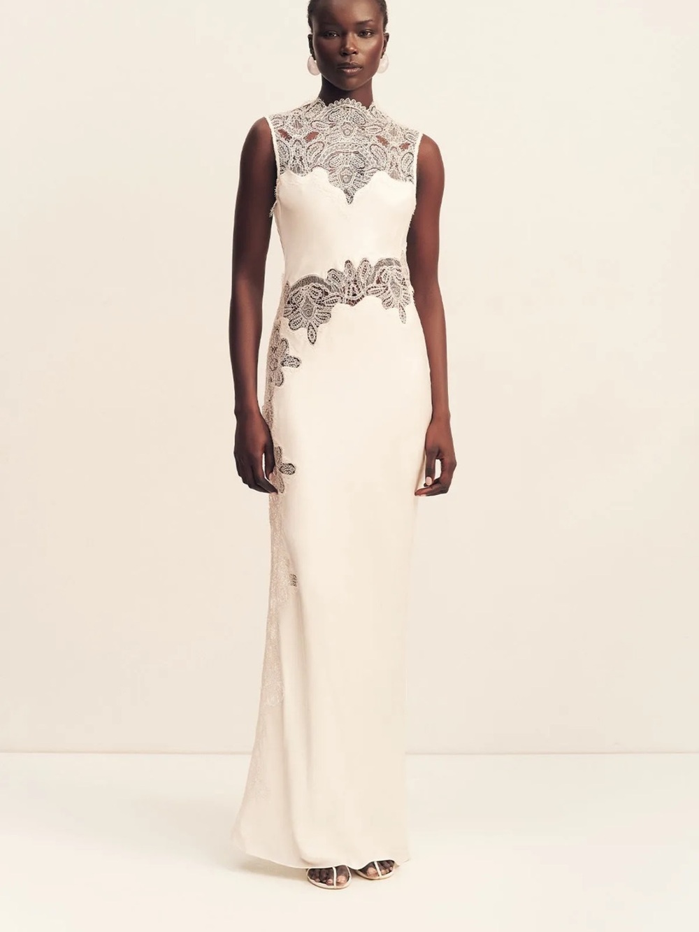 Stratus Sheer Lace High Neck Maxi Dress - White